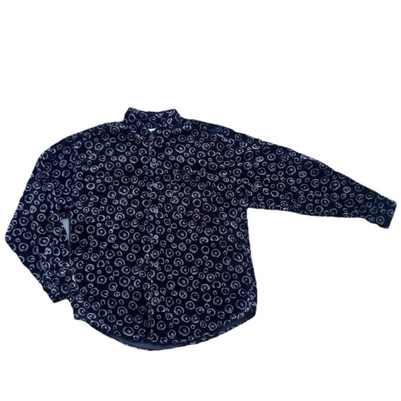 Vintage True Grit Men’s L Lustre Cotton Velvet Button Up Shirt Black  Silver USA - Picture 1 of 16